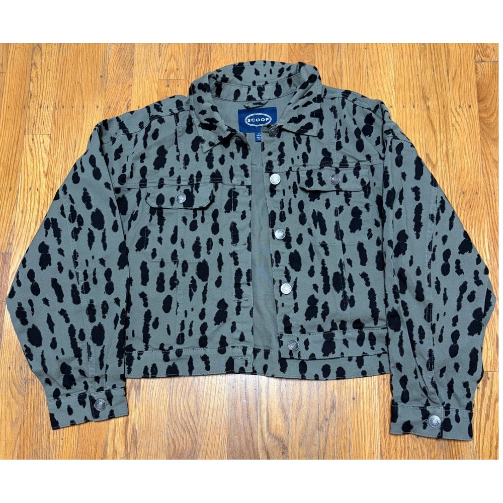 NWT Scoop 3pc Set Leopard Cheetah Denim Jacket Barrel Jeans Peplum Top XL Sz 18 - Picture 3 of 12